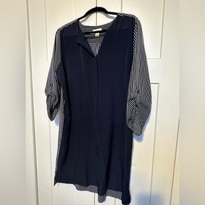 Loft Navy Blue Striped Dress